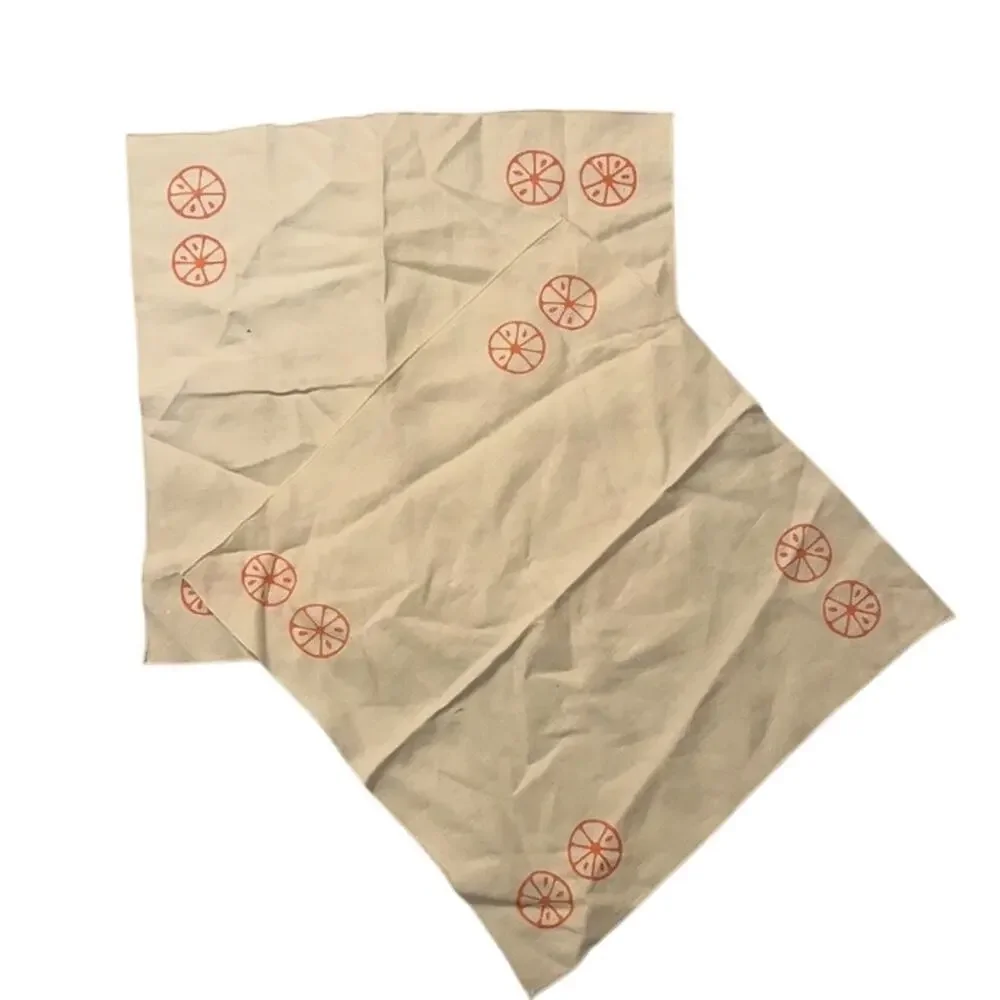 Vintage Linen Cocktail Napkins Orange Wheel Print 15 Square Lot of 2 Table Decor